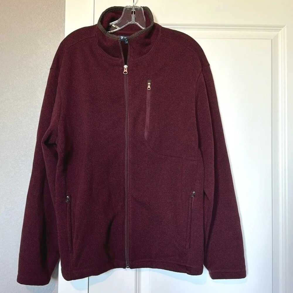 CREMIEUX CLASSICS Mens‎ Burgundy Fleece Zip Up Jacket Elbow Patches Size L